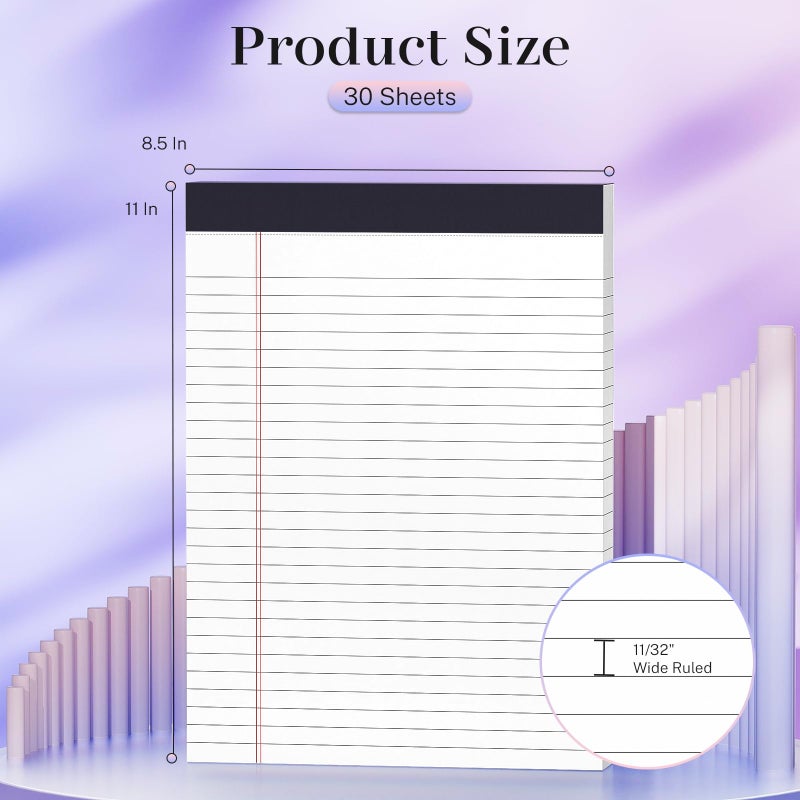 Nichela 3 Pack Legal Pads 8.5 x 11 Note Pads Colored Paper Wide Ruled Lined Paper with Micro-Perforated Writing Notebook 30 Sheets per Pad (90 Total Pages) Notepad for To-do List School & Office Supplies - Image 2